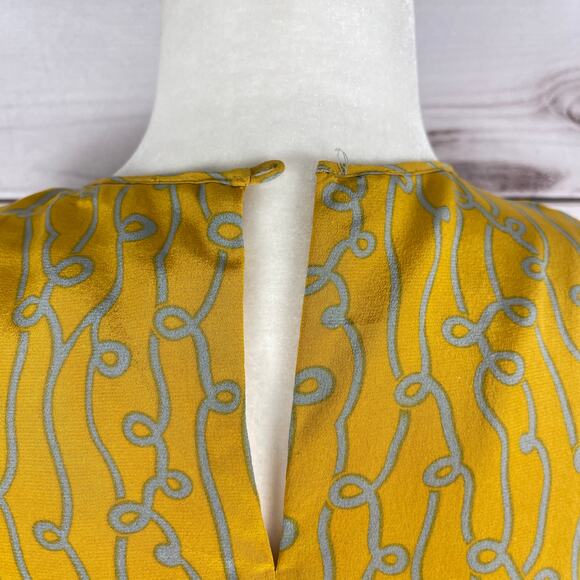 Anthropologie Girls From Savoy Silk Dress Mustard Yellow Gray Sz 4 - Picture 6 of 8